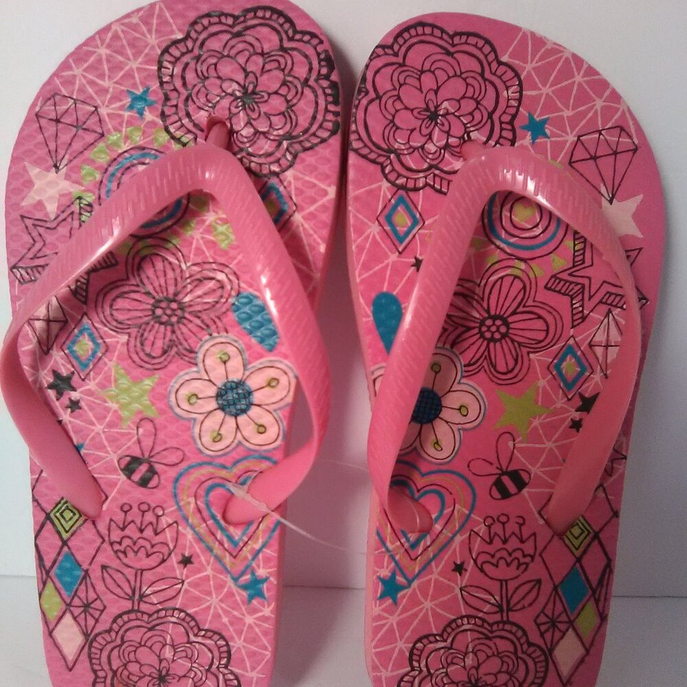 Juncture Kids/Girls Flip Flop Sandals Color Pink Floral Design Size M 13/1 NWOT